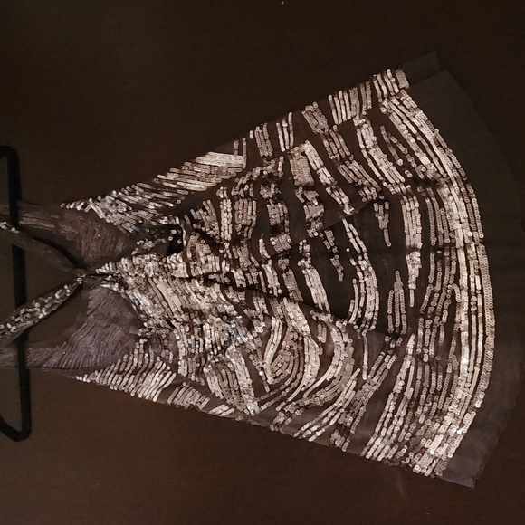 Oversized Sheer Sequin Hi Lo Racerback Flowy Evening Cocktail Tunic Top Size Lrg - Picture 11 of 12